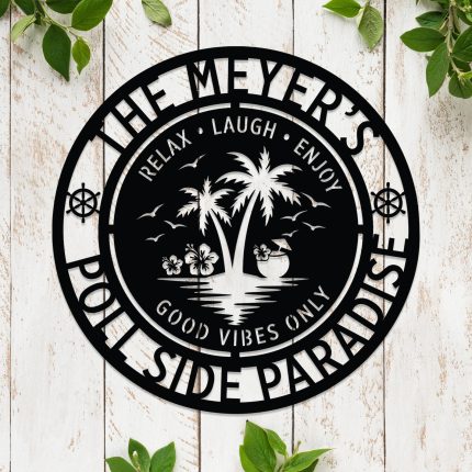 Palm Tree Poolside Metal Sign