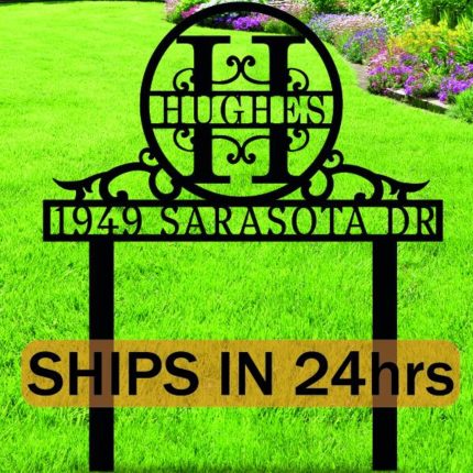 Yard Stake Address Metal Sign