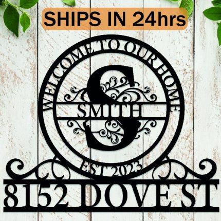 Custom Address Monogram Metal Sign
