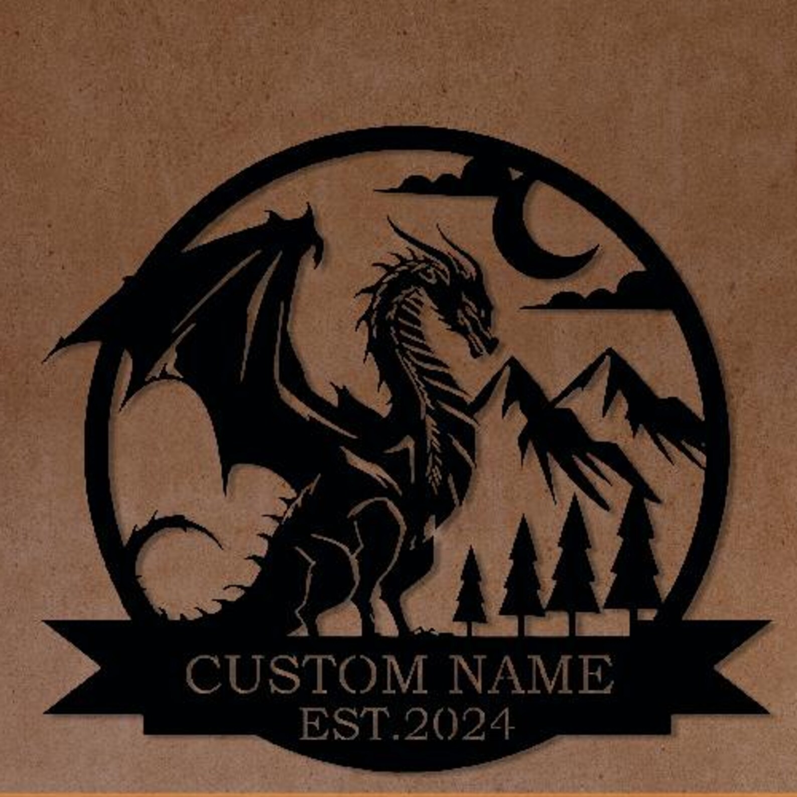 il_1588xN.7579985218_l582.jpg Dragon Monogram Metal Wall Sign - Image 1